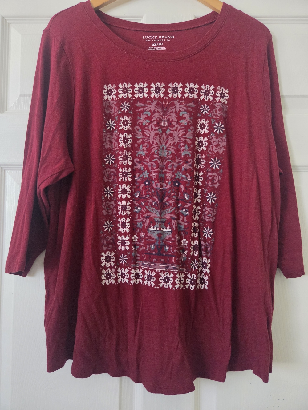 Lucky Brand Deep Red Graphic Long Sleeve Tee Women's 2X